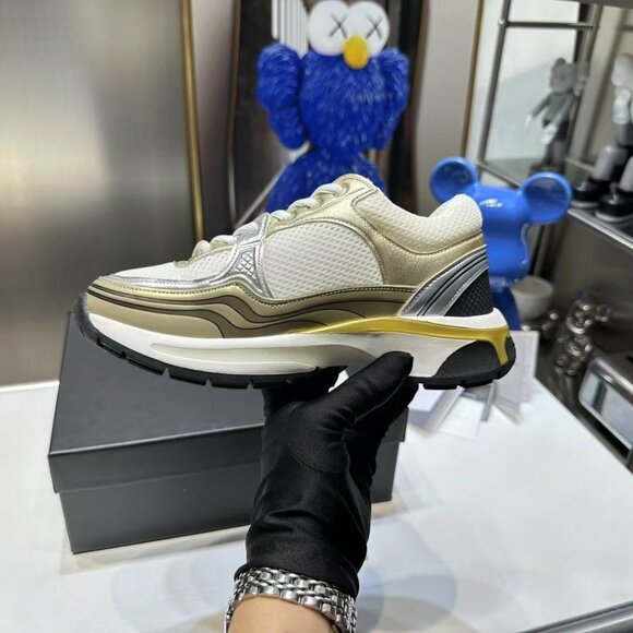 Chanel Women's Cream and Gold Sneakers - Picture 7 of 8